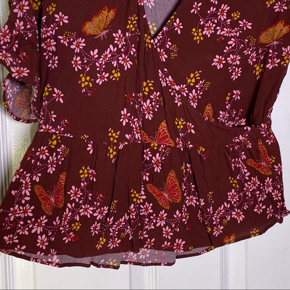 Madewell Tie Sleeve Wrap Top Butterfly Print - Picture 5 of 10